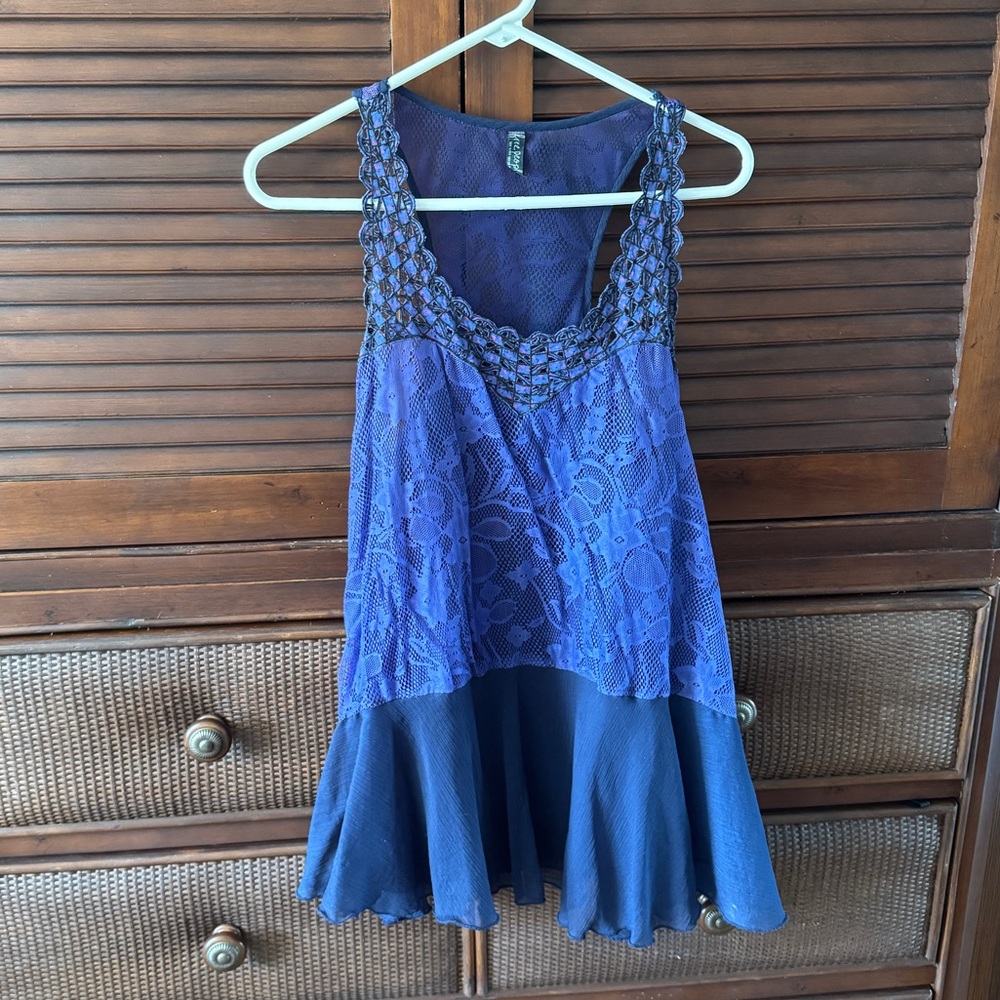 Free People blue sheer lace shirt